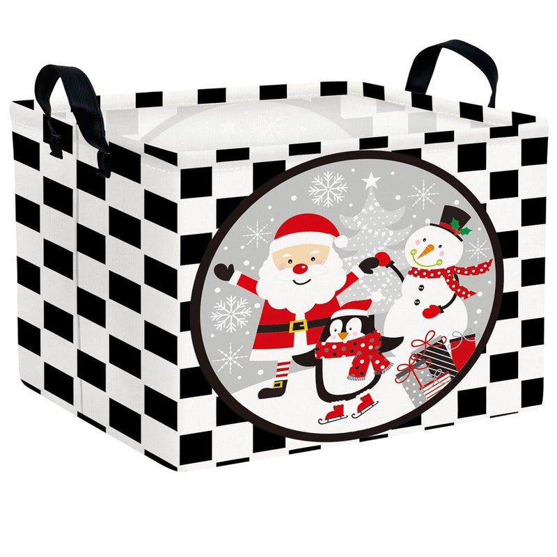 SETAMA Empty Large Christmas Basket for Gifts Women Collapsible Storage Bin Kids Toy Box Holiday Décor (Checkered Santa Claus Snowman) - Image 1
